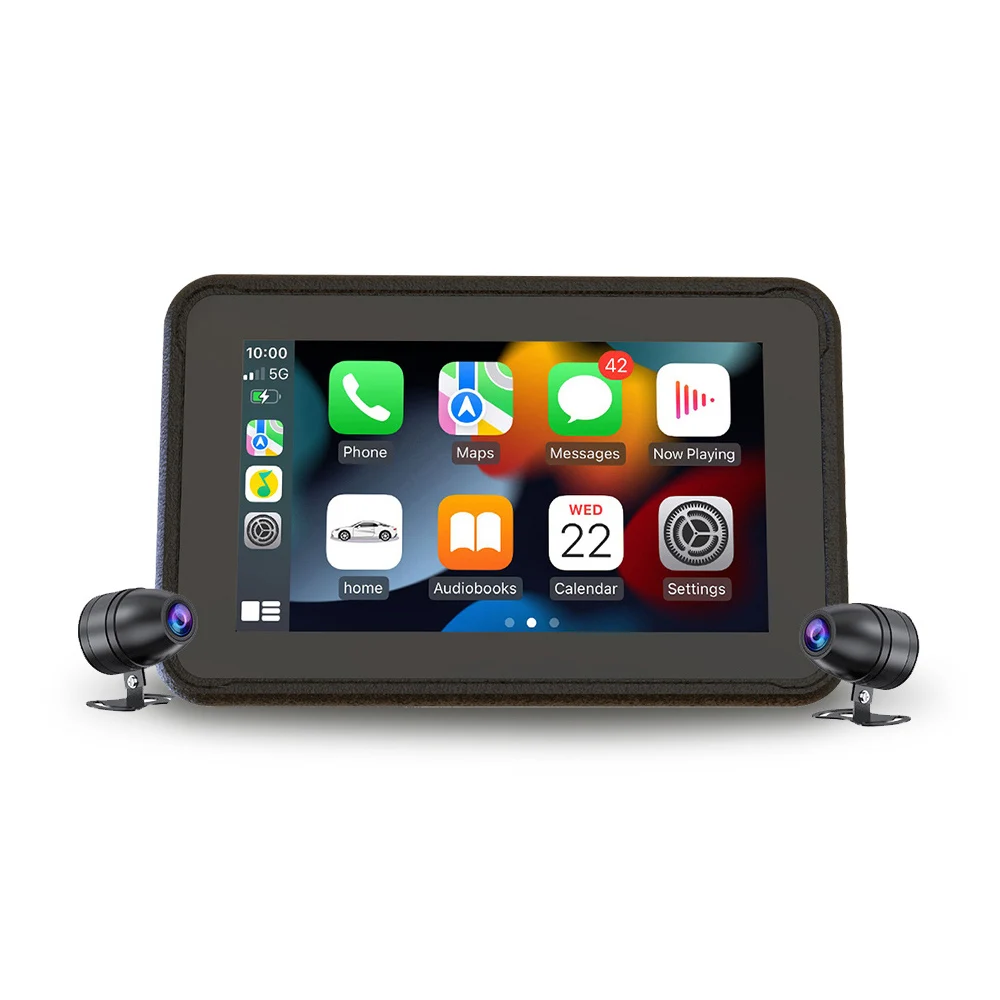 Motorcycle Carplay & Android Auto Waterproof 5 inch BT Touch Screen  Wireless Carplay For Motorcycle Car DVR With Two Cameras| Alibaba.com