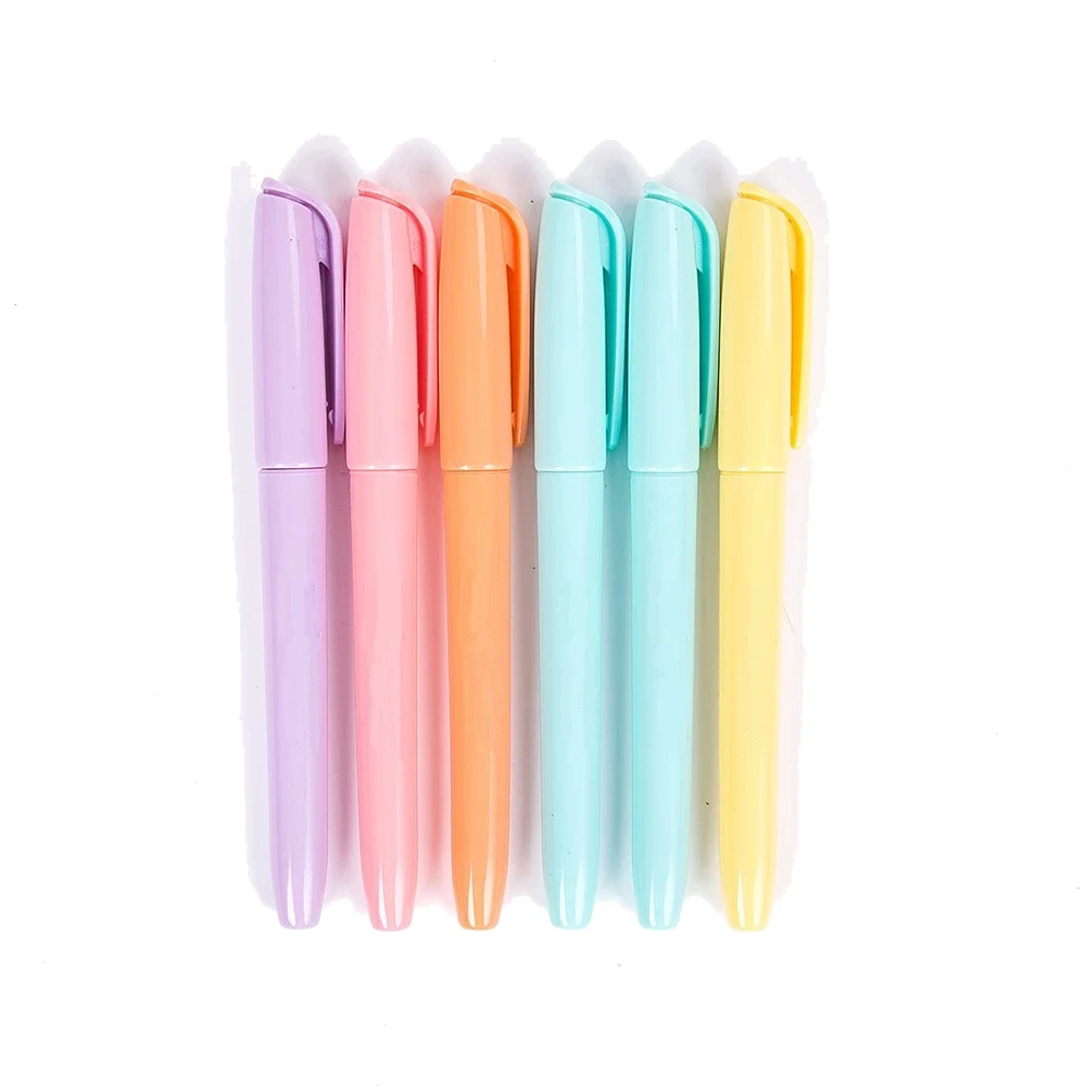 Wholesale 6pcs/set light color and eye protection highlighter marker pen with soft head for DIY making and stationery suppliers