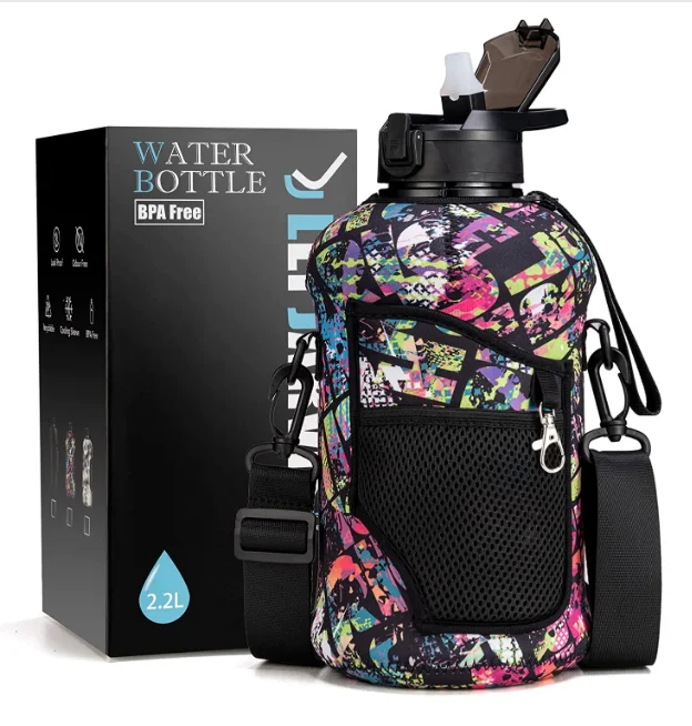 Half Gallon Water Bottle with Sleeve 64 OZ Motivational Water Bottle with  Straw & Time Marker