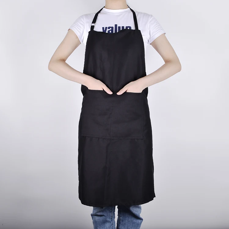 Wholesale Custom Logo Print Reusable Plain Black White Waterproof 100% Cotton Canvas Chef Kitchen Cooking Apron With Two Pockets