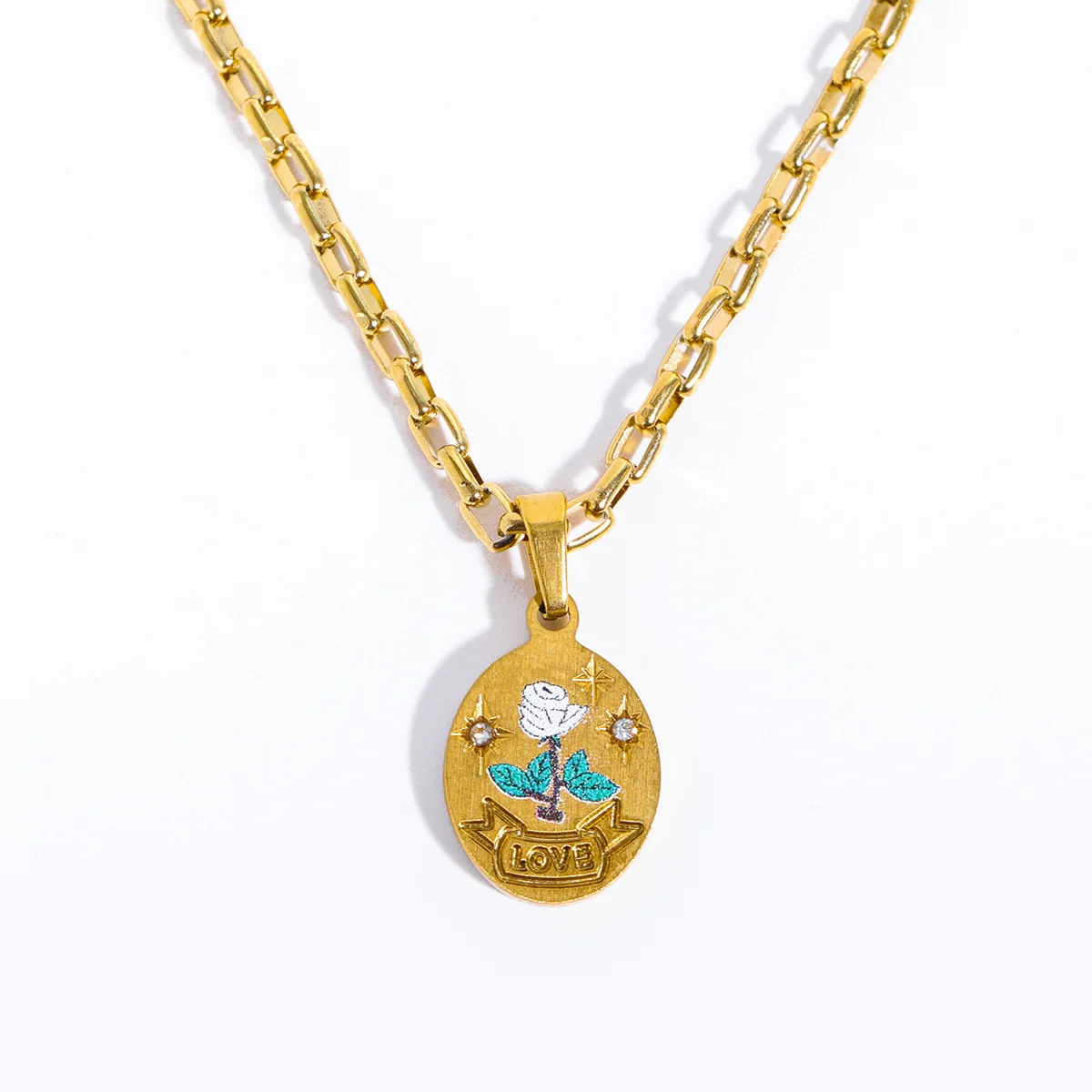 2023 Creative Titanium Steel Handmade Color Painted Necklace Hand Painted Custom Flower Love Pendant Necklace