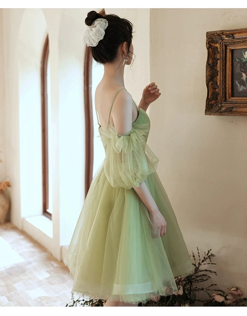 2025 New Design Elegant Tutu Puff Empire Waist One-Shoulder Tea-Length Ball Gown Party Evening Teenager Women Ruffles Dress 2025 New Design Elegant Tutu Puff Empire Waist One-Shoulder Tea-Length Ball Gown Party Evening Teenager Women Ruffles Dress
