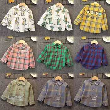 Stylish Children's shirt Breathable and comfortable 100% cotton plaid shirt, rich pattern children's long-sleeved T-shirt