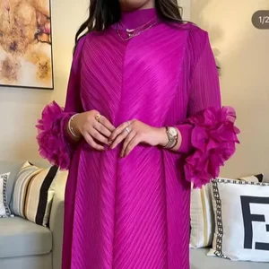 Miyake Women's High Quality Pleated Casual Dress Loose Stretch Printed Plus Size Large Fashionable Western Style Adults Spring