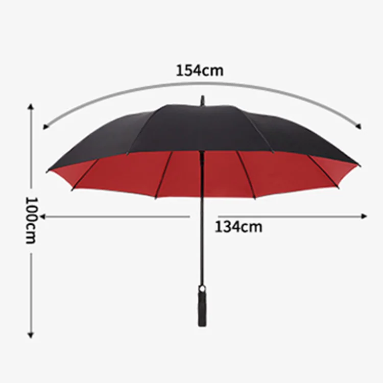 Double Canopy Strong Weatherproof Auto Open Rain and Sun Big Umbrella Golf Umbrella Straight EVA Handle with Push Button Support