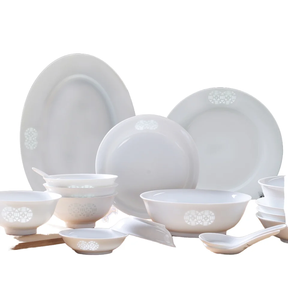 2024 New Jingdezhen Underglaze Celadon Linglong Porcelain Bowl and Dish Set Household Bone Porcelain Tableware Set Free