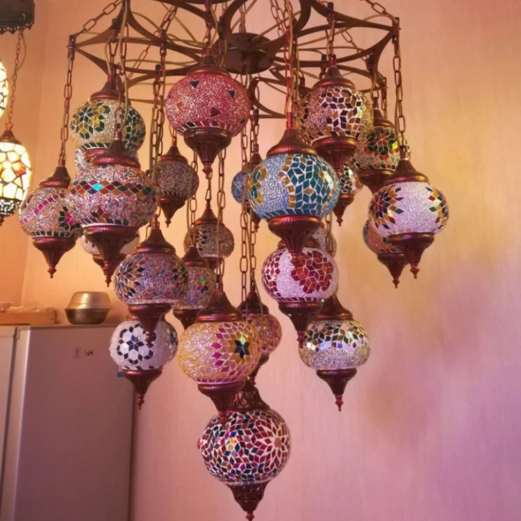 アラブ風ボヘミアンティファニー/モザイクステンドグラスペンダント