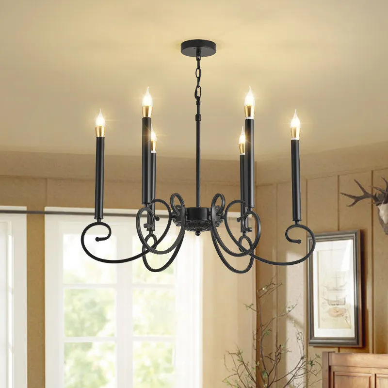 Wohnzimmer-Kronleuchter im amerikanischen Stil, Vintage-modern, schlicht, leicht, luxuriös für Schlafzimmer, Esszimmer, Hotel und Villa, aus Eisen und Polymer, mit LED-Beleuchtung