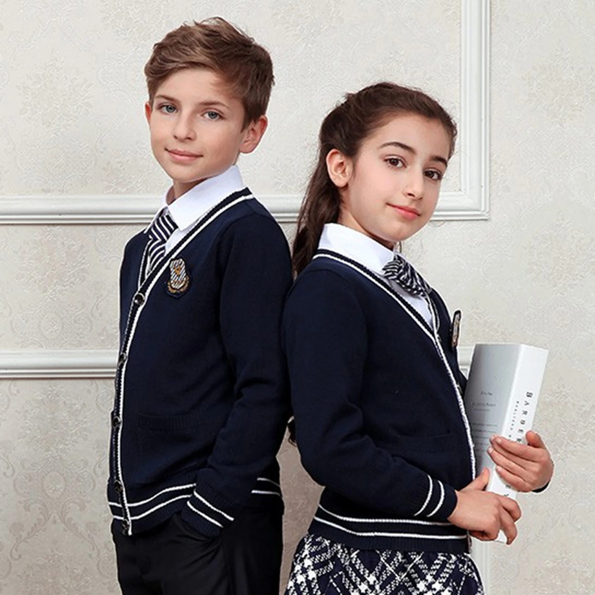 Custom Make International School Stripe Trim Cardigan Sweater Noble  Temperament Latest Design School Uniform Sweater Design