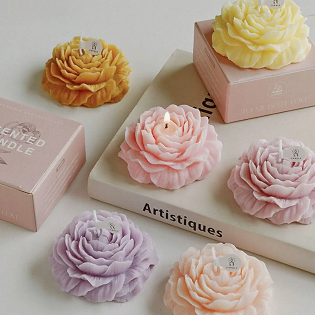 Peony Fragrance Scented Candles, Holiday Souvenirs, Family Home Decoration Candles, Romantic and Cute Fragrance Gifts