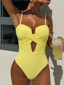 STOCK Textured Push up Swimwear Women One Piece Swimsuit High Rise Monokini Brazilian Bathing Suits S-L