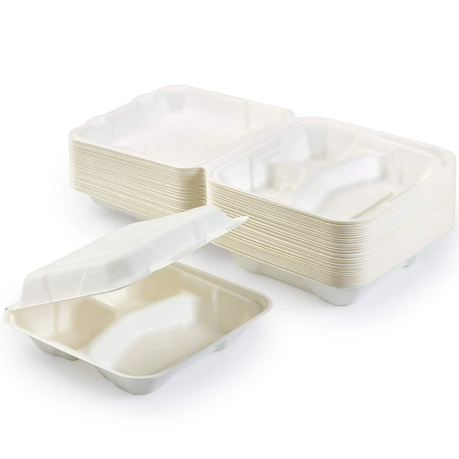 100% Compostable Clamshell Take Out Food Containers [6x6 50-Pack]  Heavy-Duty Quality to go Containers, Natural Disposable Bagasse,  Eco-Friendly