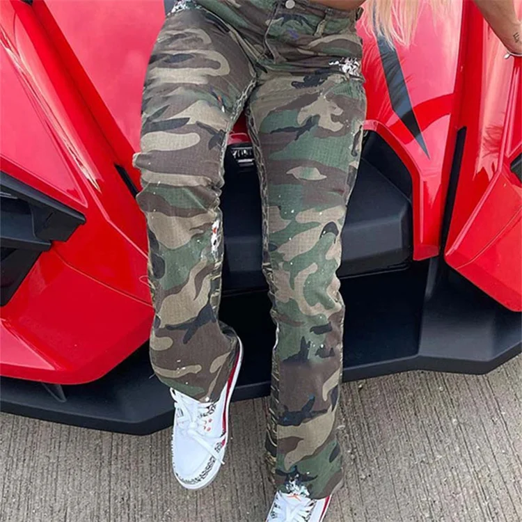 Camouflage Woman High Waist Cargo Pants Fashion Wide Leg Baggy Pants