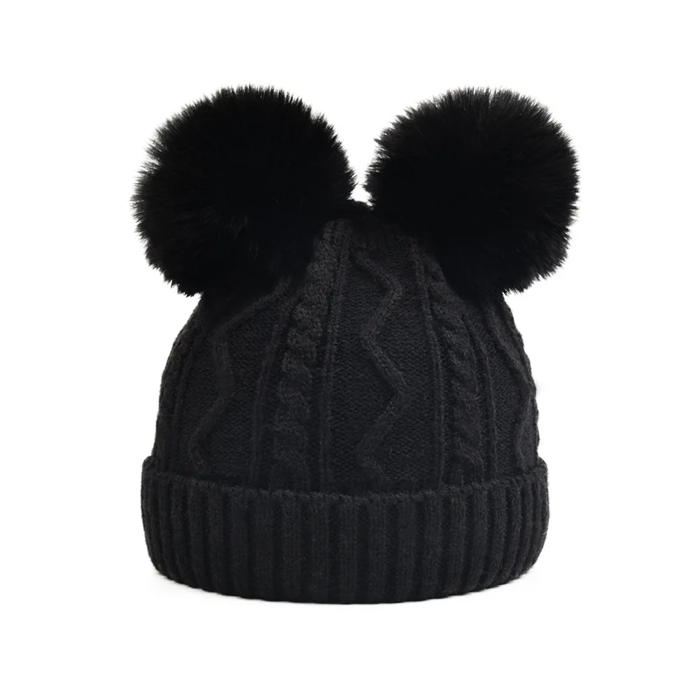 Зимние теплые флисовые Аксессуары для девочек вязаные шапочки шапка детей малышей с двойным