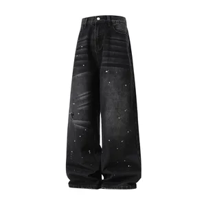 Men's New Autumn Vintage Washed Splash Ink Jeans Japanese Loose Ripped Straight Pants Fashionable Mid Casual Brand Profile Denim