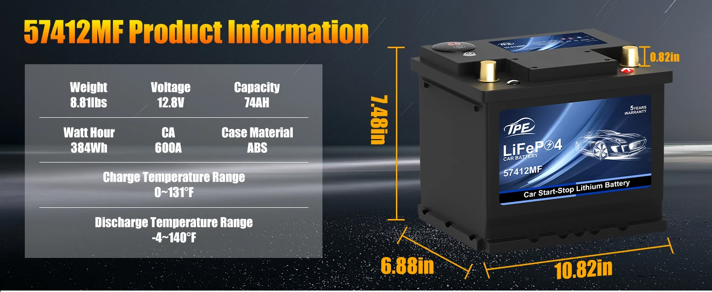 LiFePO4 Battery High CCA 1200 Highest Performance 12.8V 74Ah Car Start-Stop Lithium Iron Automotive Battery Support Your Brand factory