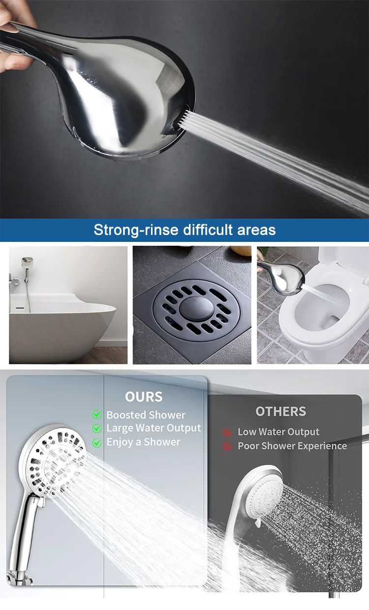 Portable 10 Function Rain High Pressure Pressurized Waterfall Vitamin C Filter Filtered Handheld Hand Shower Head With Filter