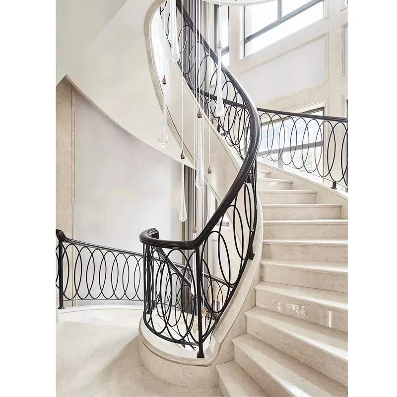 Natural Beige Marble Spiral Stair Step Tile Treads Indoor Decorative Spiral Staircase