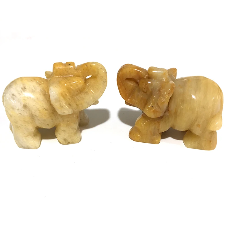 Natural Crystal Elephant Gemstone Crafts Carved Healing Stone Home Decoration 