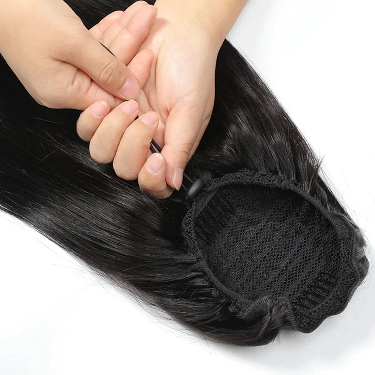 Human Hair Ponytail Extension Long Straight Drawstring Hair Piece_voghion.com