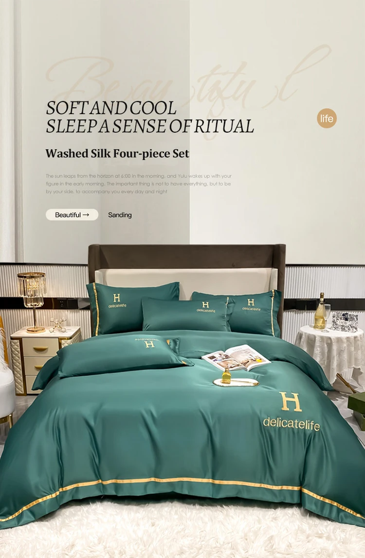 Wholesale Washed Embroidery Bed Sheets Sets Bedding Satin Soft Like