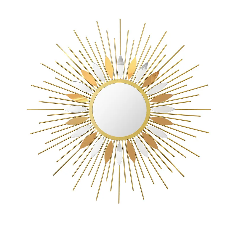 Modern Antique Gold Sunburst Metal Wall Decor Mirror For Living Room