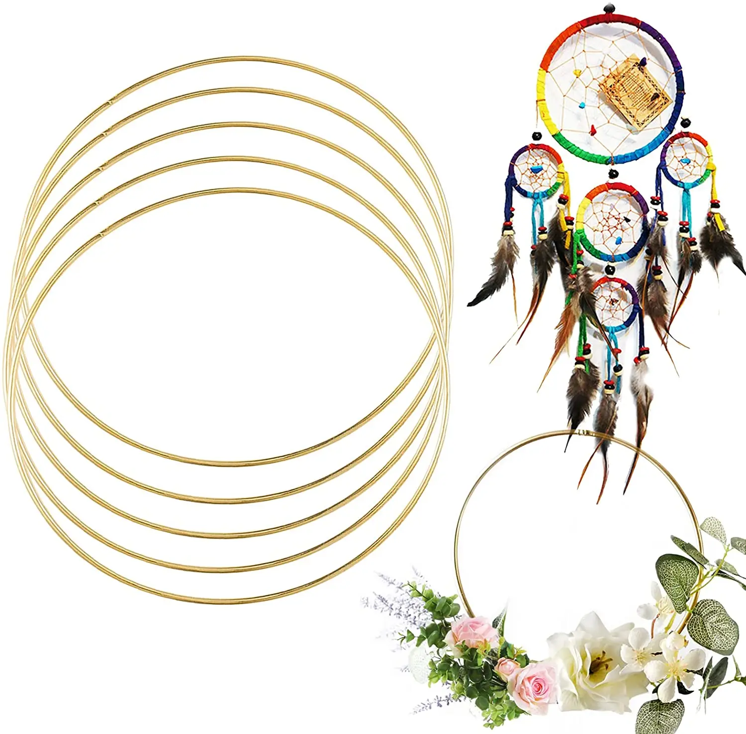 Lot De 10 Cerceaux Bambou Naturel Pour Attrape-Rêves Macramé - Anneaux Floraux Bricolage Bohème 8-40 Cm
