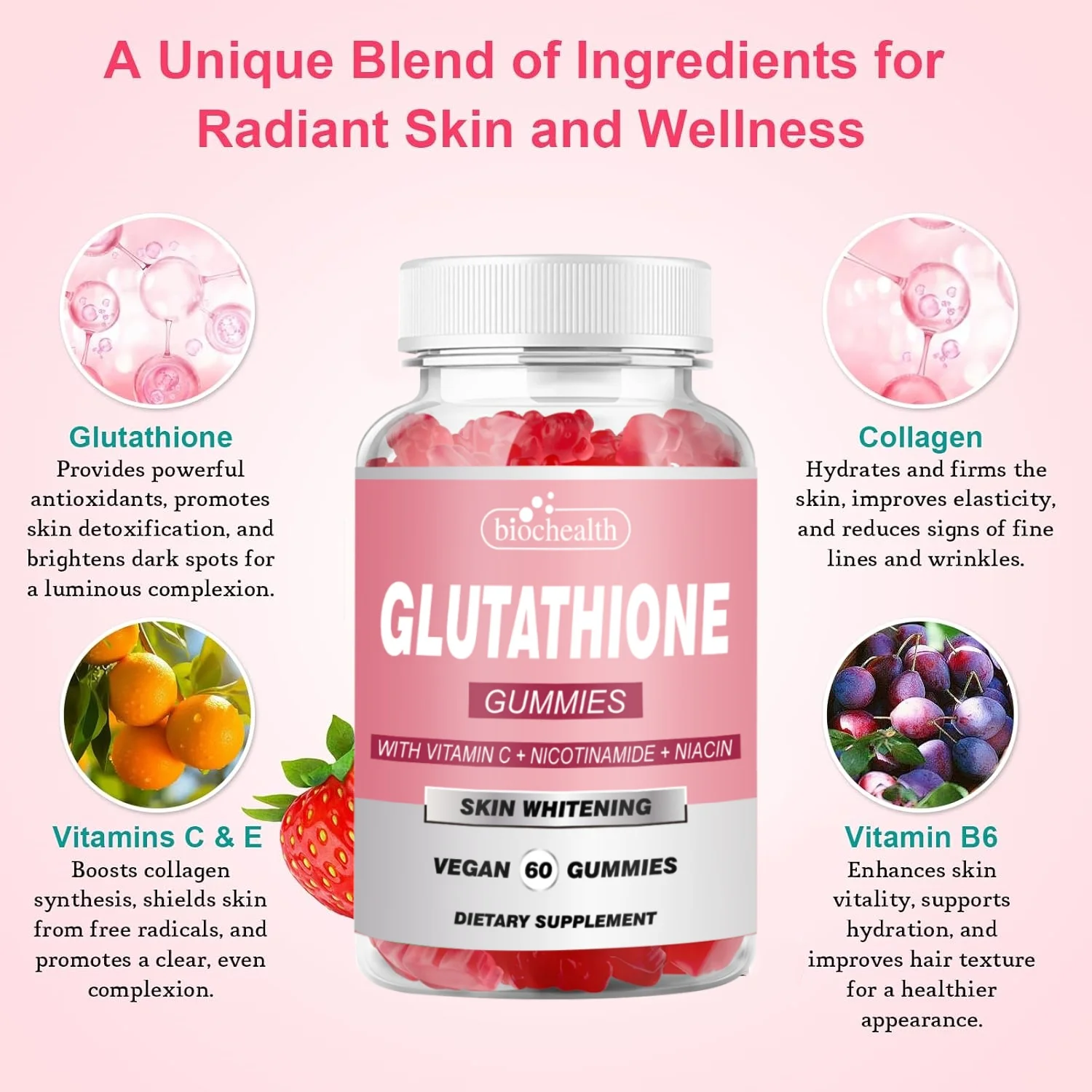 glutathione marine collagen & vitamin c L-Glutathione Supplement with Marine Collagen Vitamins C & E Skin Whitening  Gummies for Everyone Except Pregnant Women