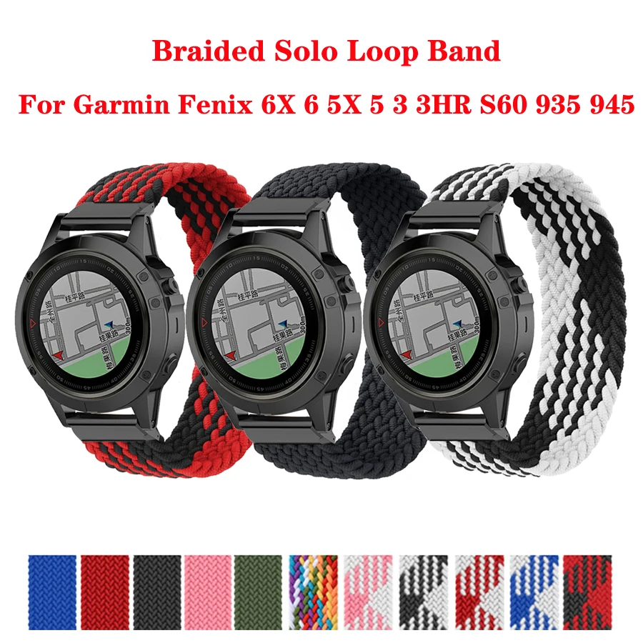 22 26mm Quickfit Watch Strap For Garmin Fenix 6 6x Pro 5x 5plus 3 3hr 935 945 S60 Multicolor Braided Nylon Watch Strap - Rubber Braided Nylon Watch Band Garmin