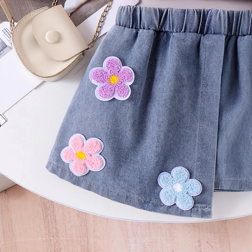 Toddler Girls Denim Mini Skirt Crop Top Set 2-7 Years