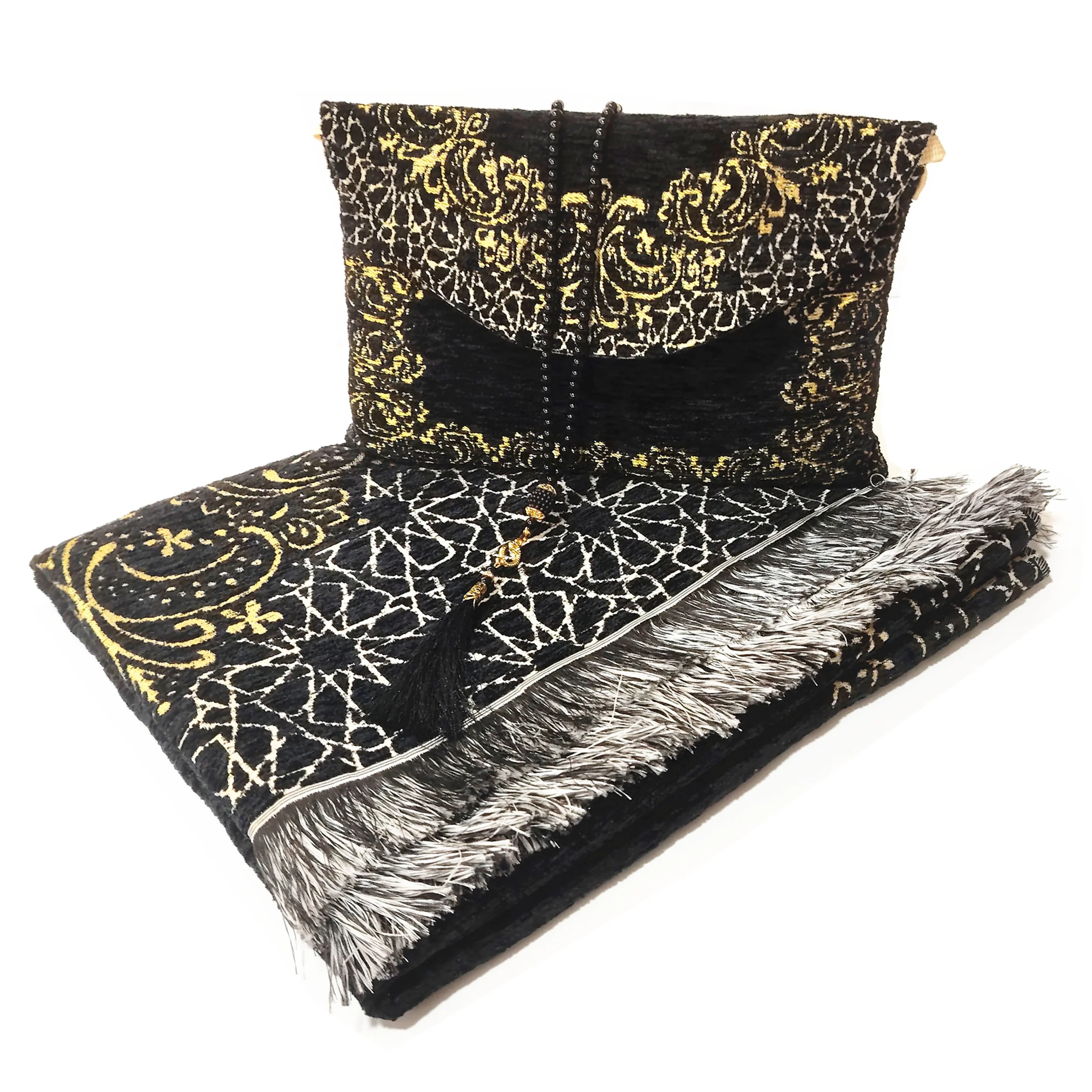 Portable Synthetic Cushioned Floral Modern Islamic Prayer Mats & Rugs Gift Set For Home Use With Rosary Set_voghion.com