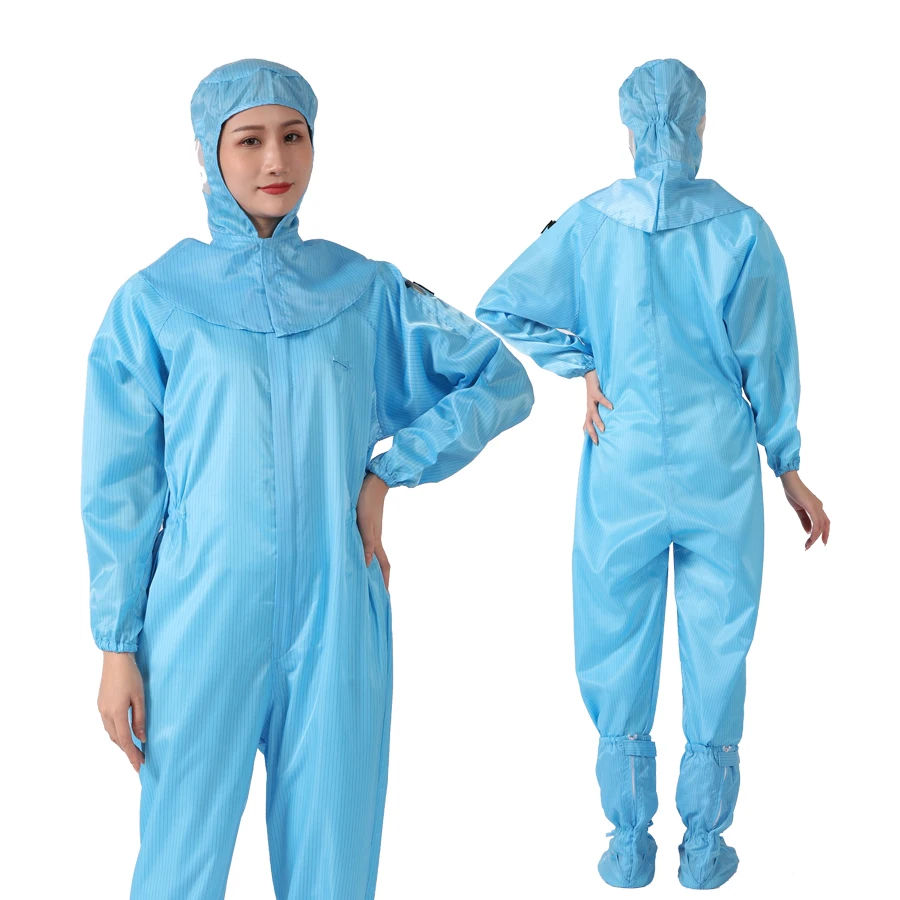 Washable Blue Anti-static Clean Room Working Clothes ESD Garment Jumpsuit Without Hood Cleanroom Coverall Without Hood RH-1003A