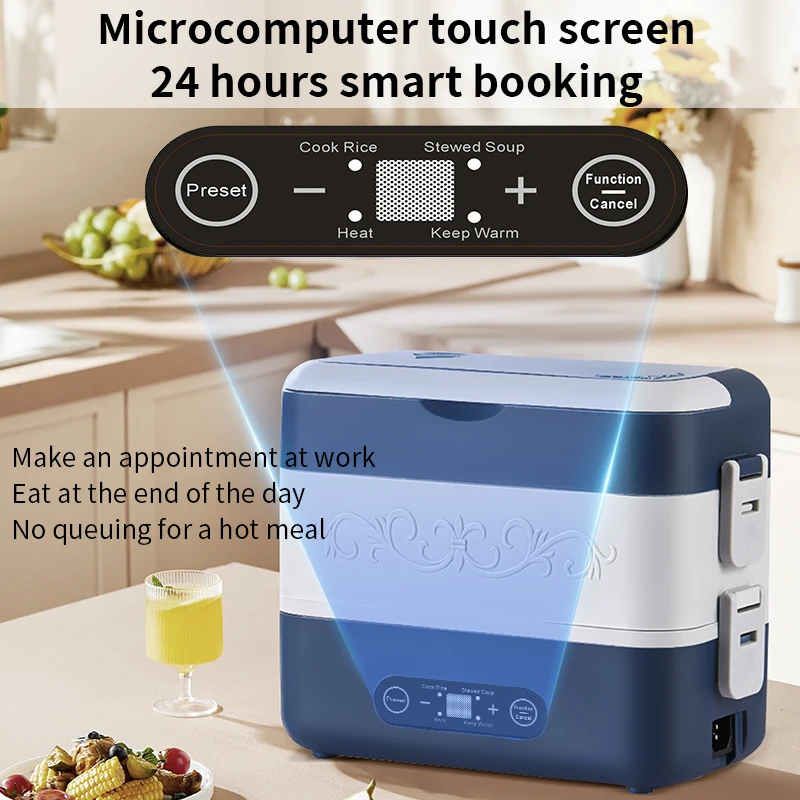 2.4L Timed Cooking Lunch Box Multifunctional Lunch Box, Stainless Steel Portable Fast Heating Lunch Box Electric Lunch Box