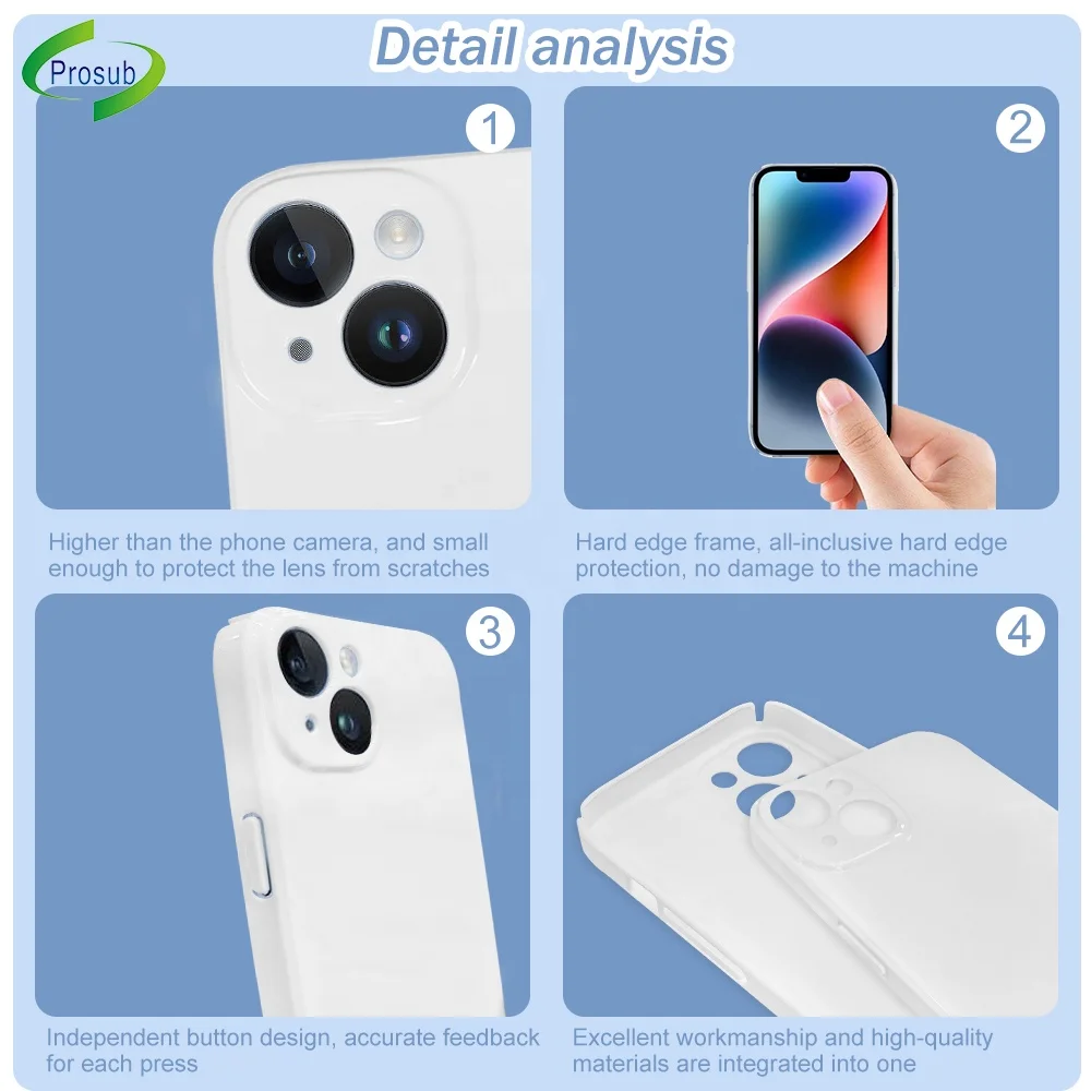 Prosub 3D PBT Blank Sublimation Cell Mobile Phone Case for Iphone 14 13 12 Series Full Edge Shockproof Custom Print Cover