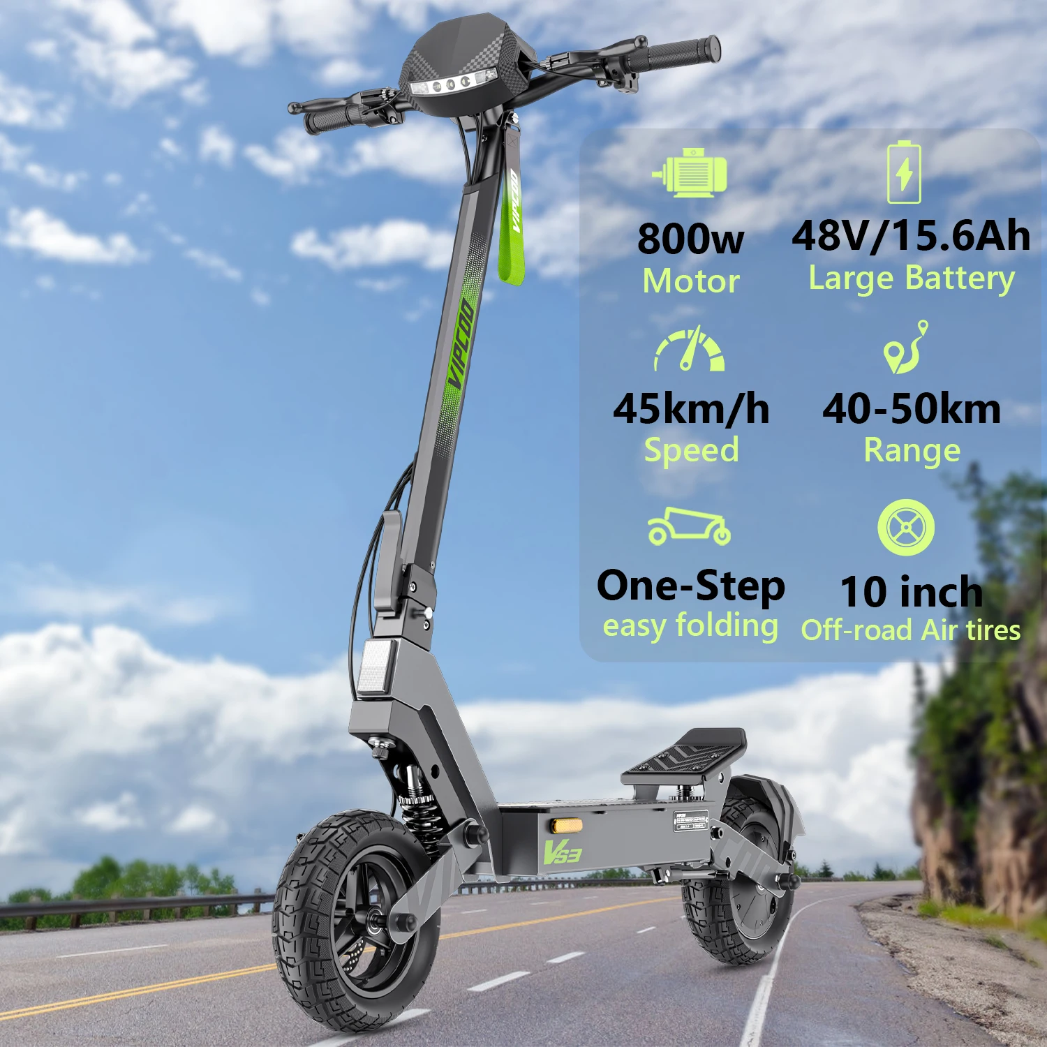 VIPCOO VS3 Scooter elettrico 48V 800W modalità di velocità 25 KM/H  Max Scooter Display elettrico a LED per adulti