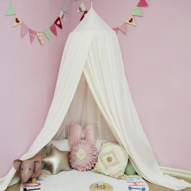 Folding Portable Canopy Round Shape 100% Polyester White Color Kids Bed Canopy Curtain