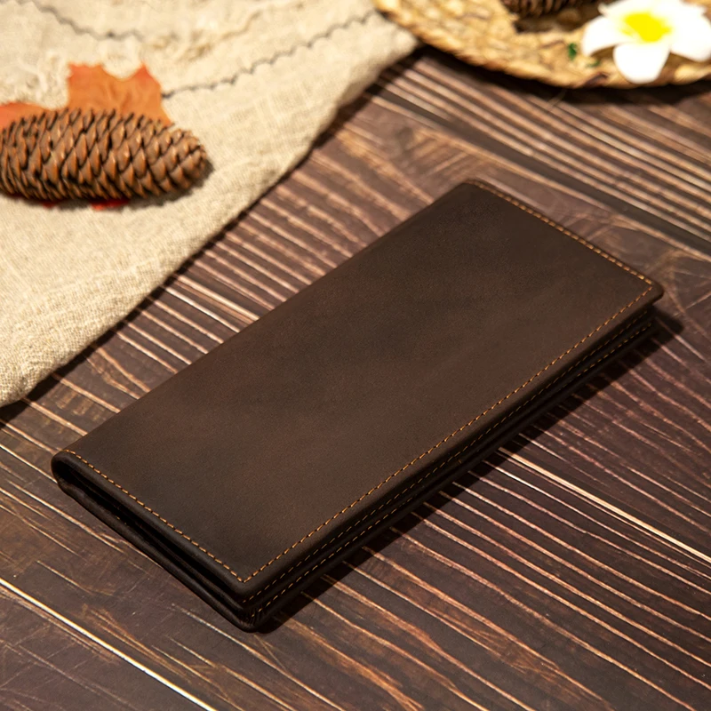LUUFAN Men's Genuine Leather Long Bifold Wallet — Dark Brown, Minimalist Design - View #8
