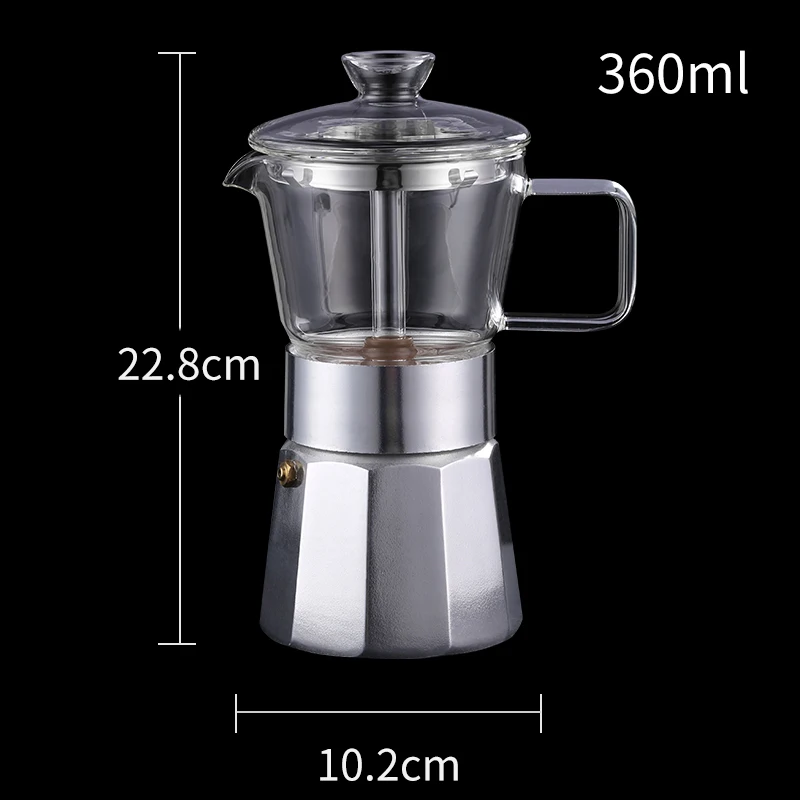 Hot Sale 3 Cups Crystal Glass Top Stovetop Espresso Mocha Pot Moka