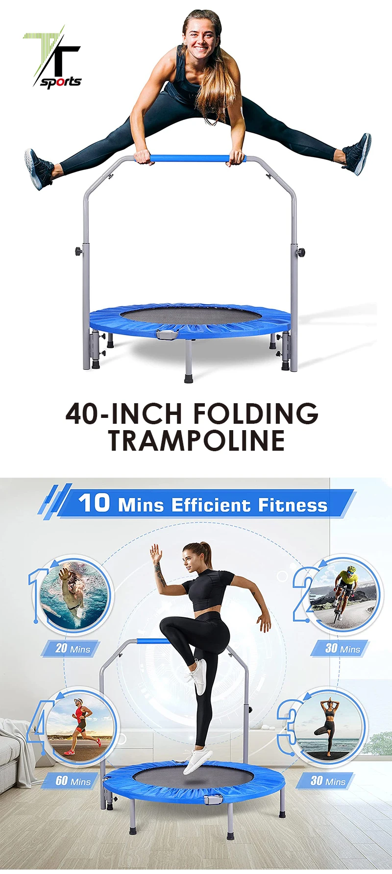 Foldable Jumping Bed Trampoline Rebounder Trampoline Mat 40 Inch Mini