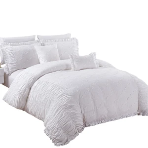 KOSMOS New Design Polycotton Embroidered Floral Solid Color Bed Comforter Set with Lace