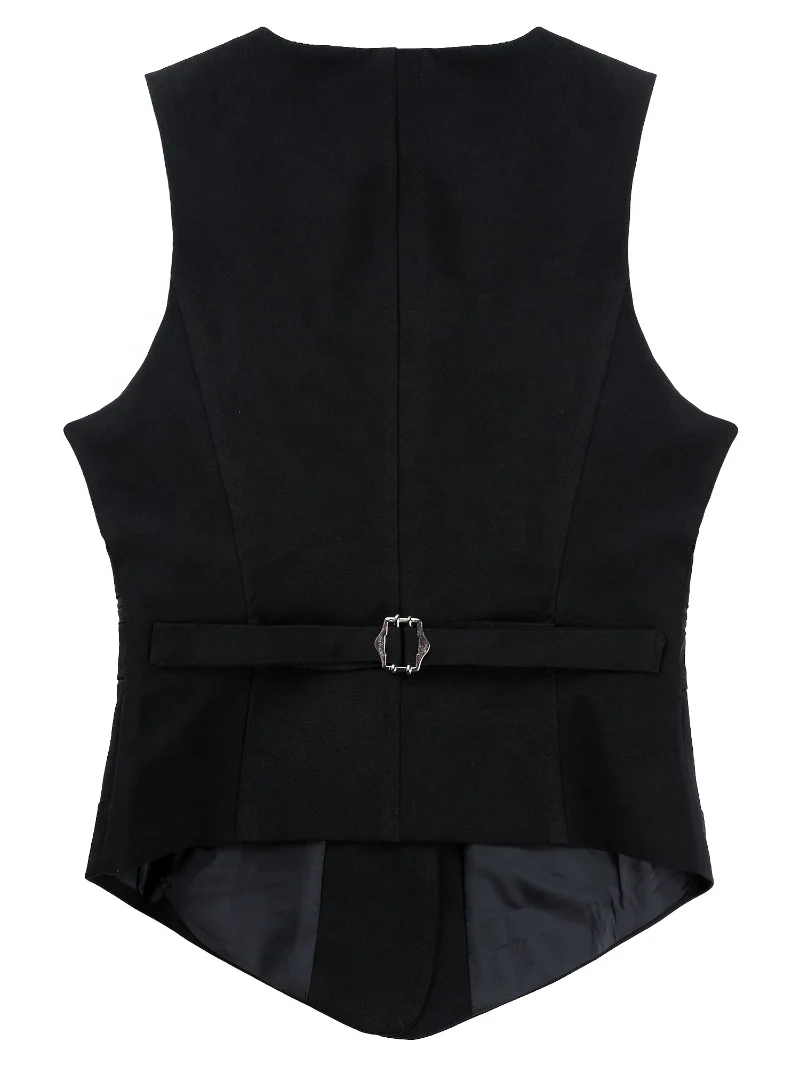 Iefiel Women's Pure Color Waistcoat - V Neck & Double-breasted