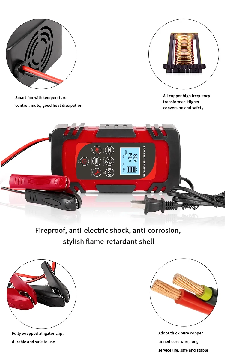 6A 12V スマートバッテリートリクルチャージャー バッテリー充電器 : 12Vバッテリー充電器 6Aバッテリーチャージャー パルス