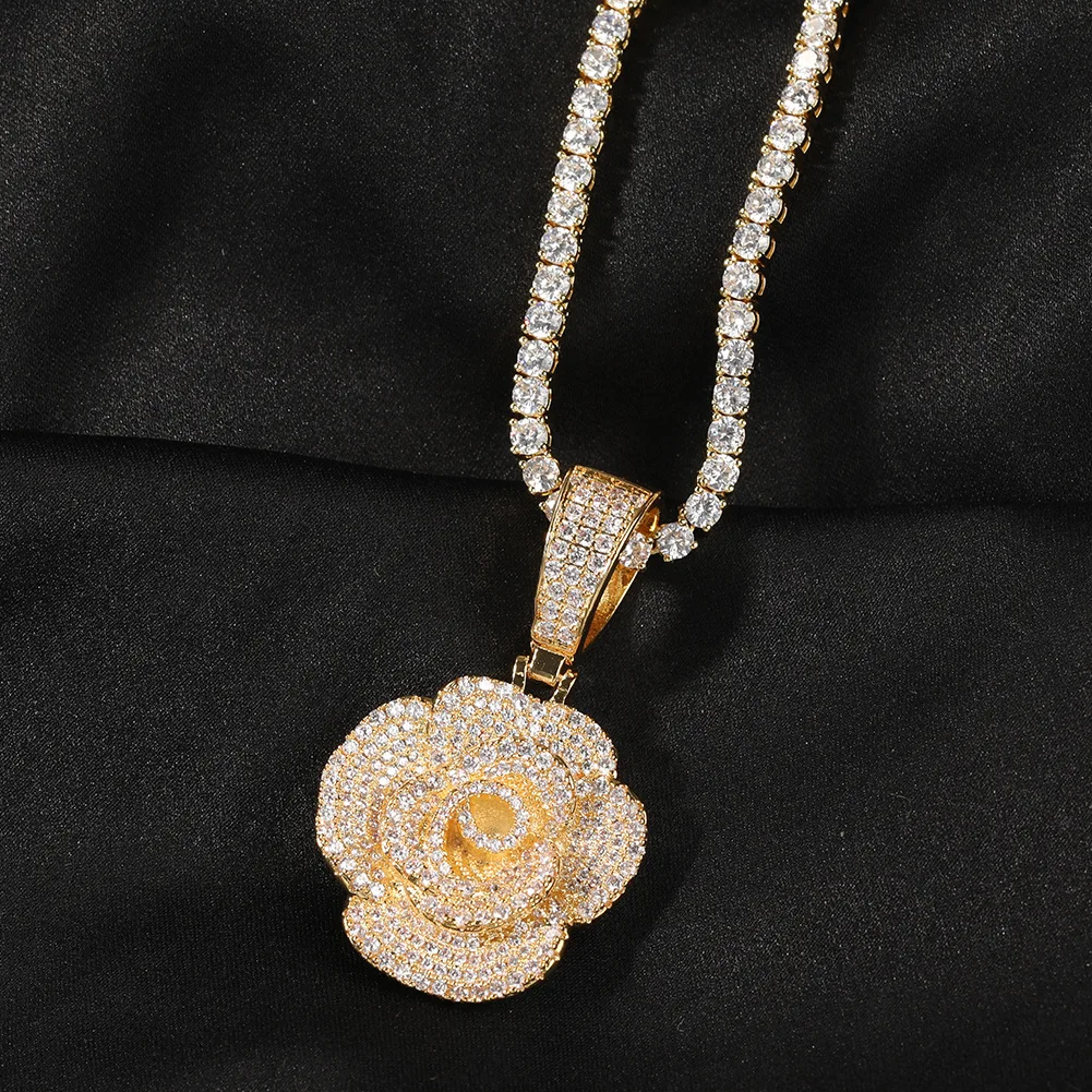 iced out rose pendant