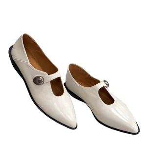 French Retro Style Women's Summer Flat Shoes Soft Leather Pointed Toe Korean Fashion Trend Wholesale Buckle Strap Rubber Sole