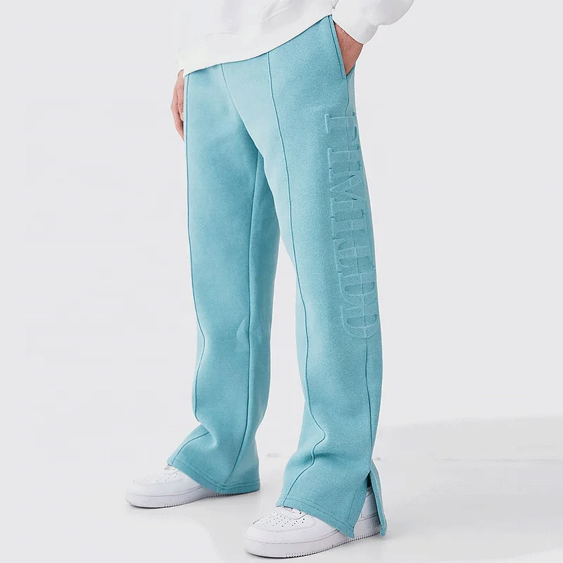 Custom 3D Embossing Logo High Quality Jogger French Terry Elastic Waistband Stacked Flare Sweatpants for Men