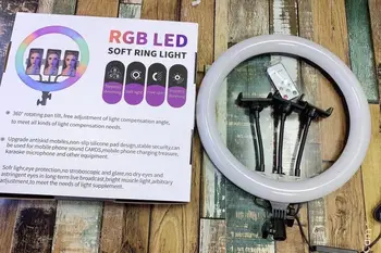14 Inch MJ36 RGB Soft Ring Light Circle Photography Lighting 16 Colour Led RGB Ring Light with Phone Tripod Stand detail image