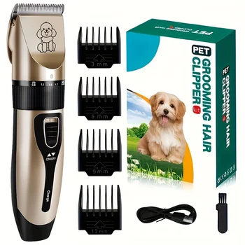 1pc Rechargeable Electric Dog & Cat Hair Clipper Kit Low-Noise Cordless with Stainless Combs Easy Cleaning Features