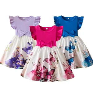 Girls' Summer Casual Eco-friendly A-line Ruffle Dresses with Floral Print Color-Block Design ODM Service