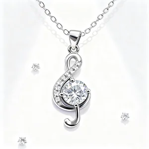 Hot Sell Women Luxury 1ct D Color VVS Moissanite Note Shape Pendant Necklace Pendant for Gift