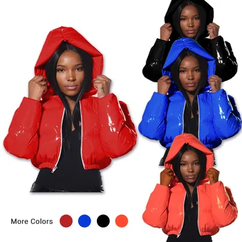 women's cropped wear winter warm bubble coat clothes outfits for woman light padded hoodie shiny thick puffer jacket 2022